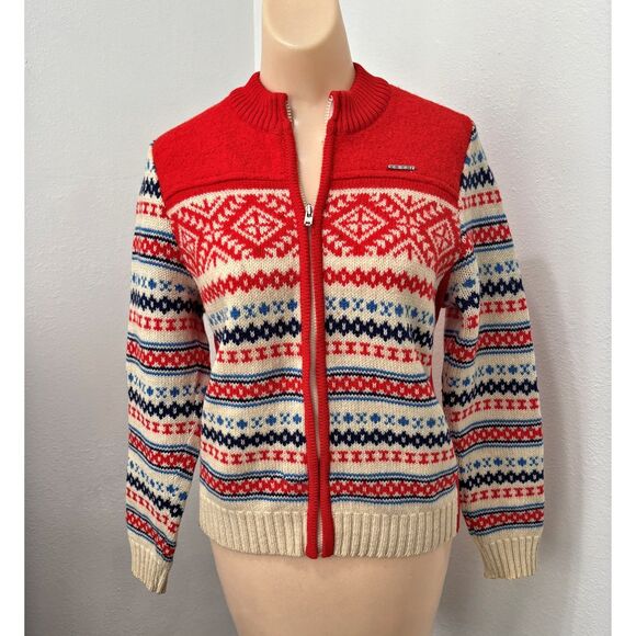 Geiger Womens Fair Isle Cardigan Size 36 Wool Cardigan Austria Made Nordic - Picture 1 of 9